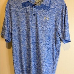 Under Armour Men's Heathered Blue Polo- Medium Loose Fit